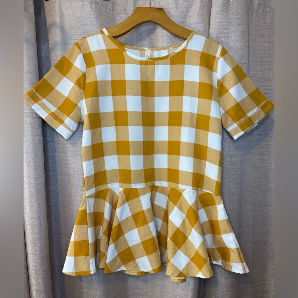 Flamingo Urban Yellow Gingham Peplum Blouse | Made in USA